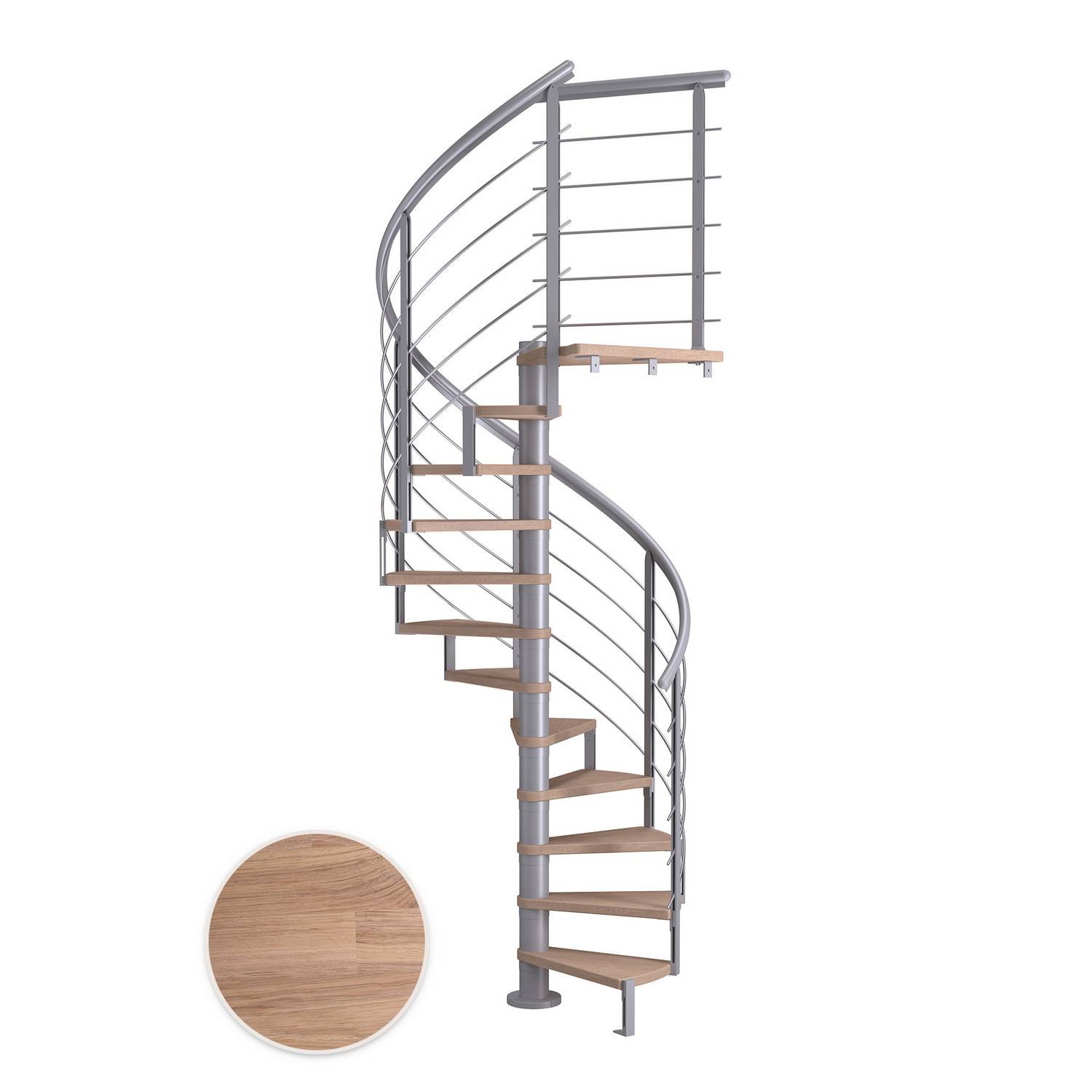 MONTREAL spiral ek vit oljad pearl grey DESIGN 14T Ø120 Pearl Grey, D: 1200 mm, Golv till golv höjd: 3120-3570 mm, 14+1 steg
