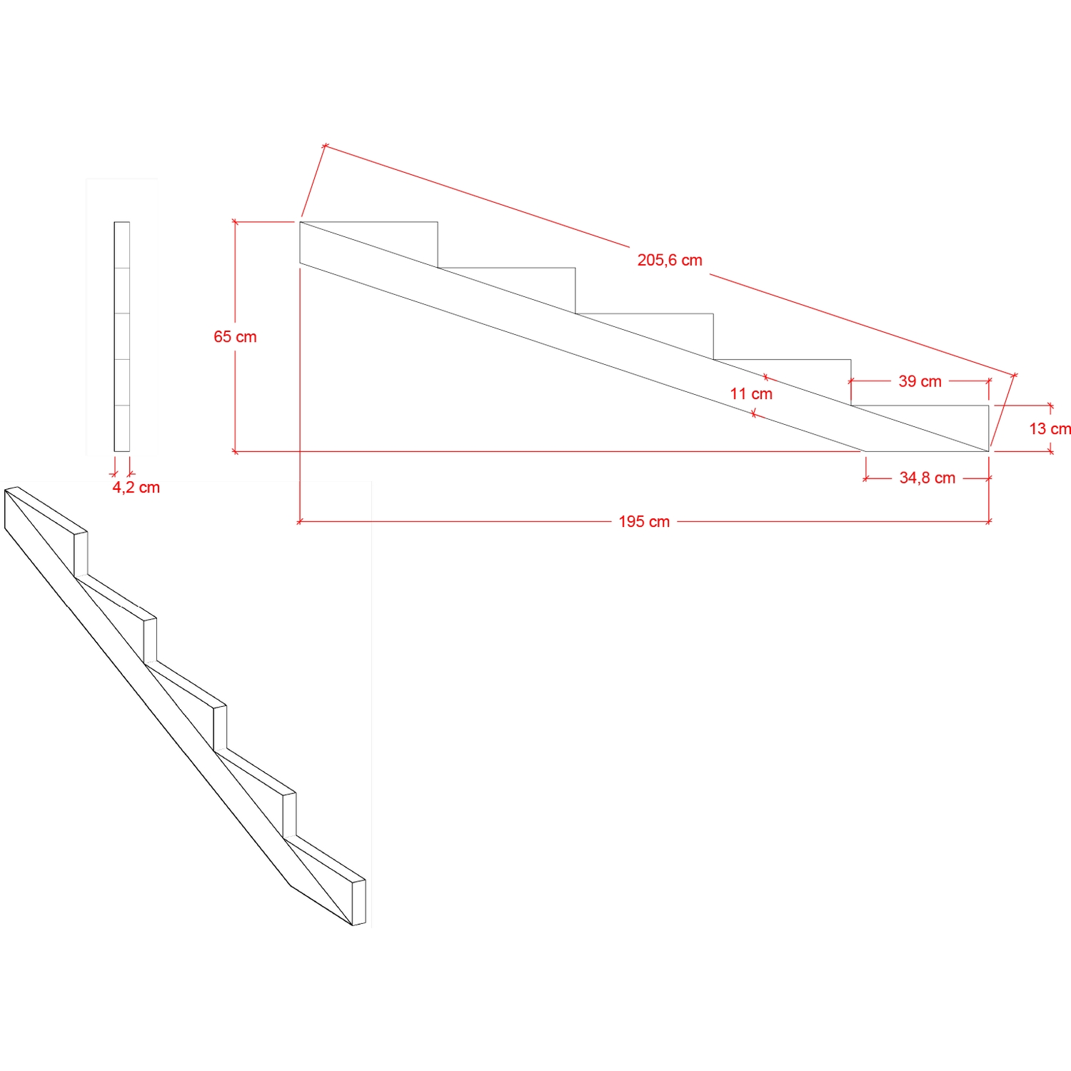 19º Vangstycke PLUS 5 steg Stegdjup 39 cm