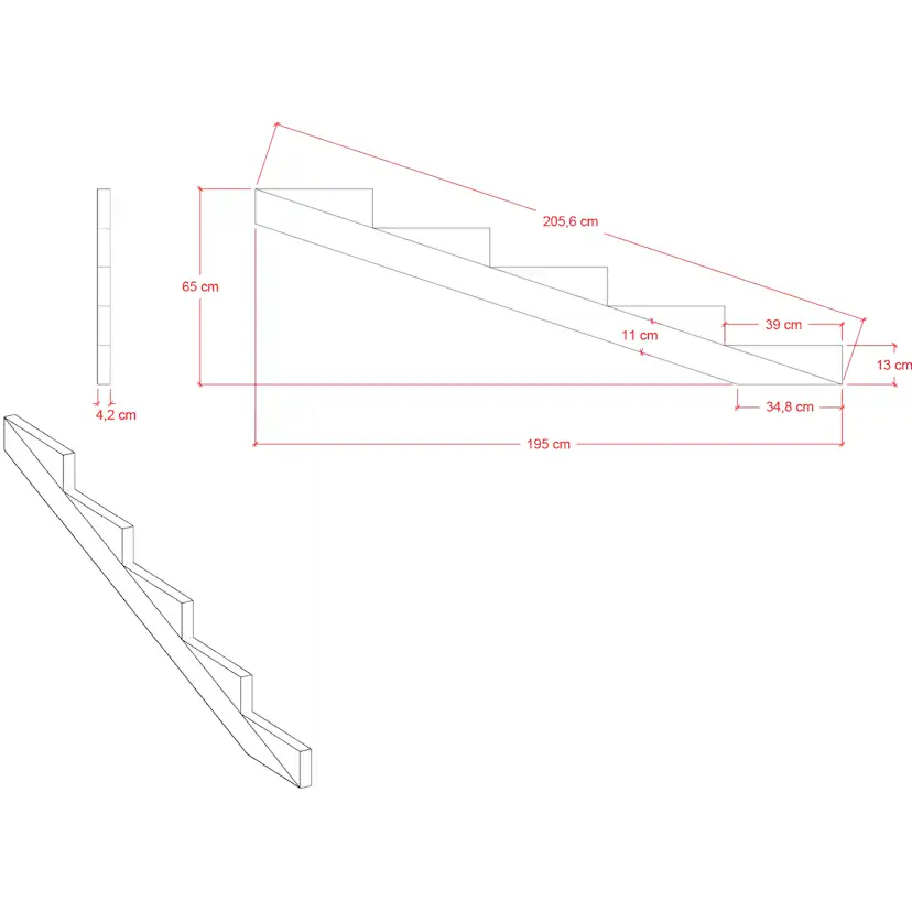 19º Vangstycke PLUS 5 steg Stegdjup 39 cm