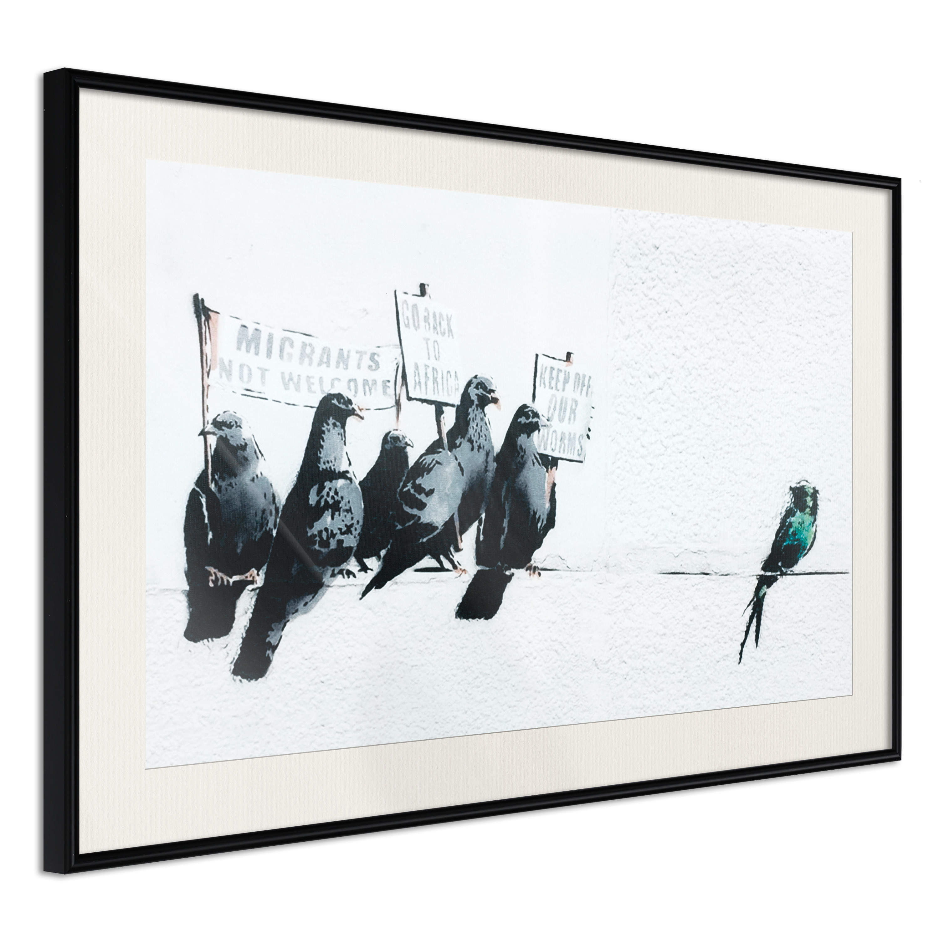 Affisch - Xenophobic Pigeons [Poster] 60x40 Svart ram med passepartout, 60x40 cm