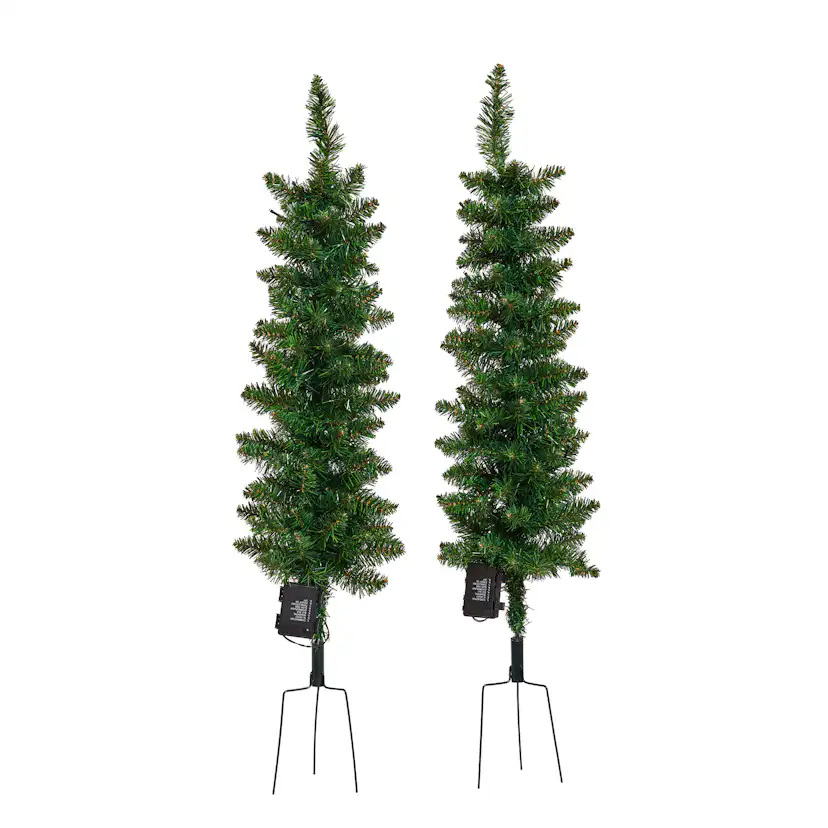 Plastgran Nordic Winter Julgransset med 2 st Granar med LED-Belysning och Jordspett Utomhus