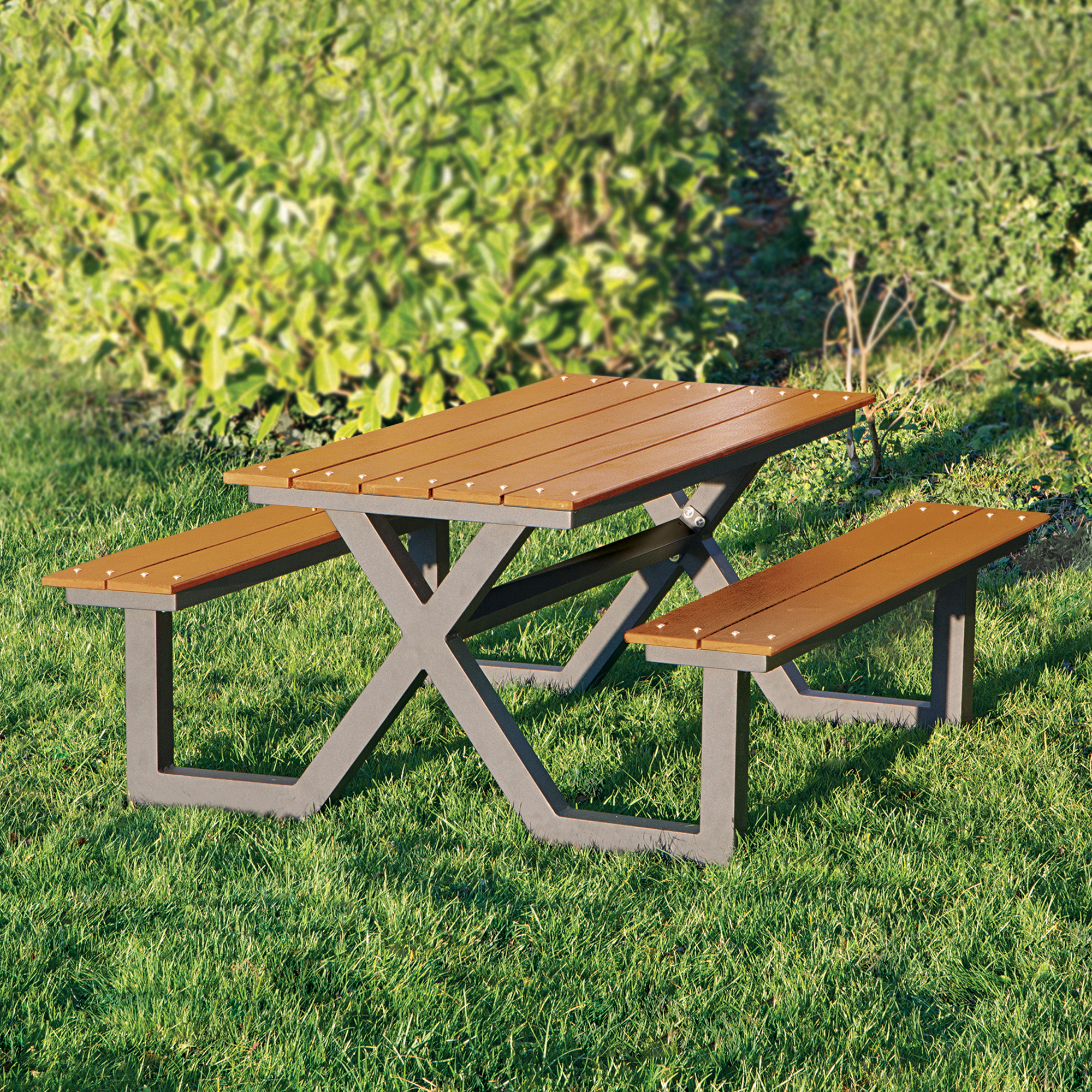 Bänk Hortus Nonwood Model X Teak Antracitstativ