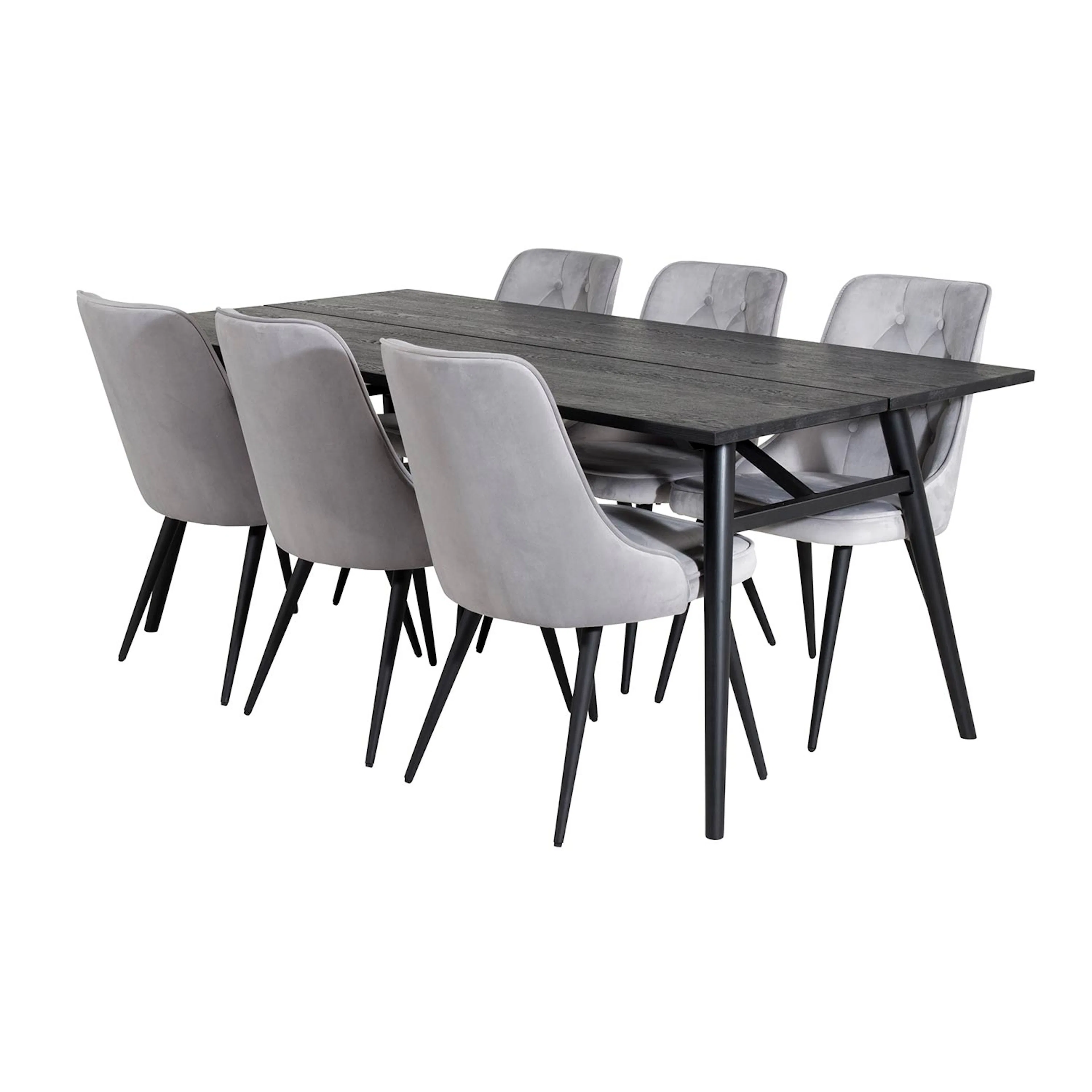 Sleek Extentiontable Black Brushed -Velvet Chair - Light Gre Svart/Ljusgrå