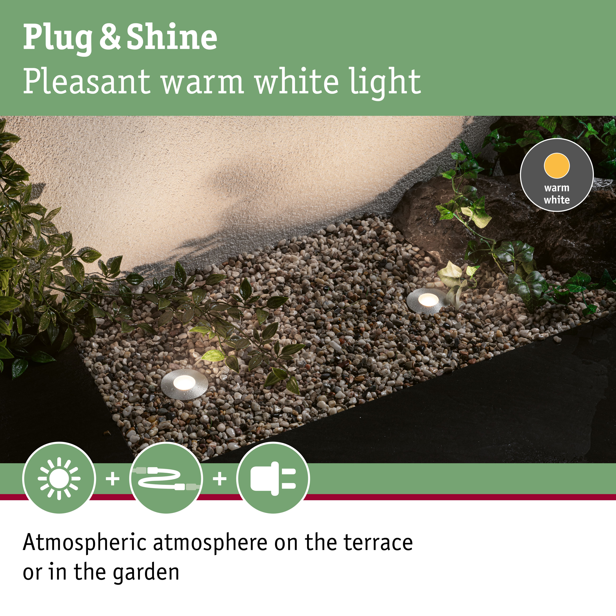 LED Infälld Markbelysning Paulmann Plug & Shine Floor Mini Spot IP67 24V Förlängningsset 3-pack med Kabel