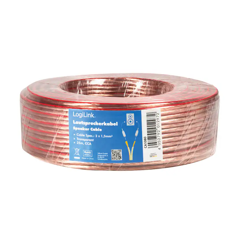 Högtalarkabel LogiLink 2x1,5 mm² Transparent