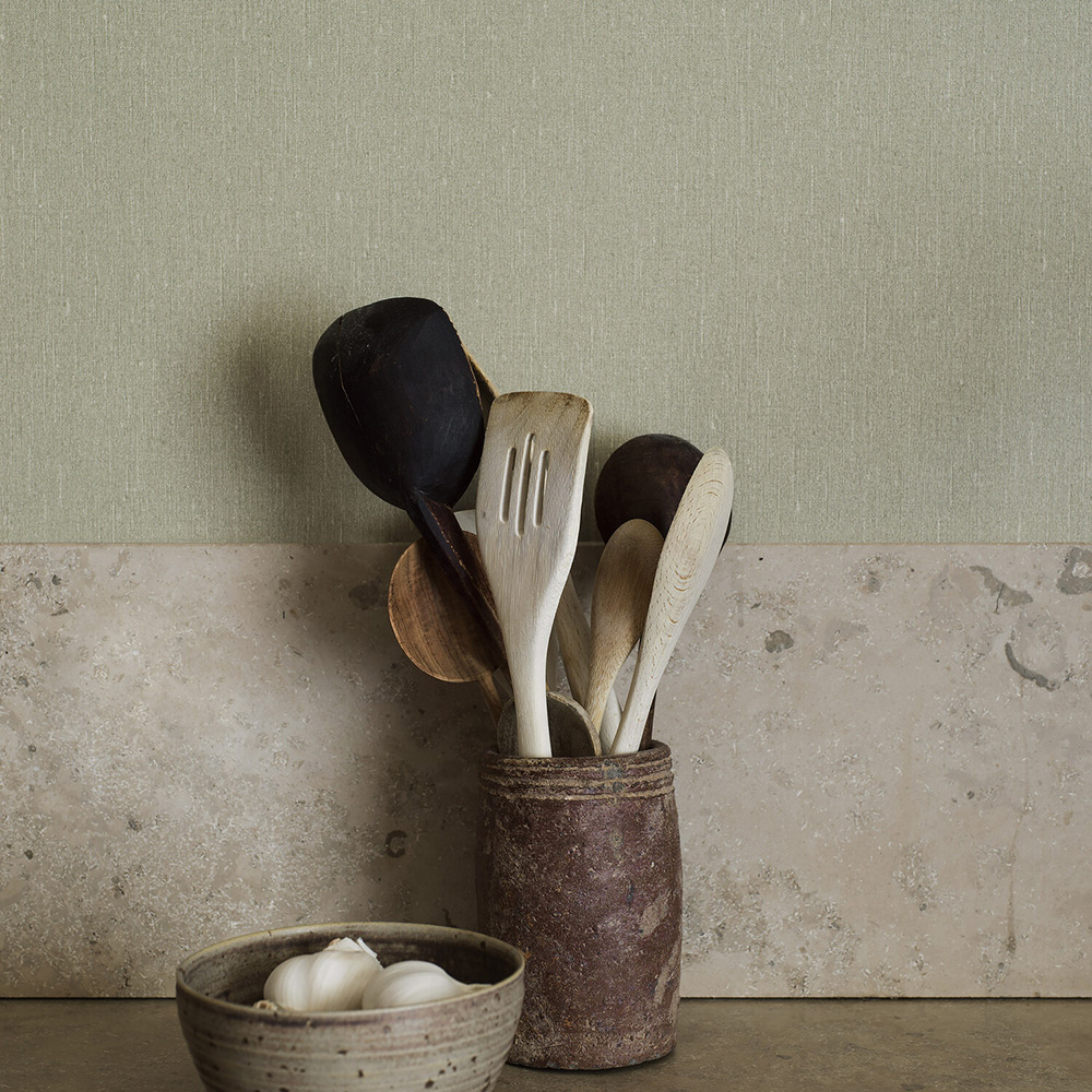 Tapet Boråstapeter Linen Soft Olive 4335 EasyUp, Enfärgad Grön