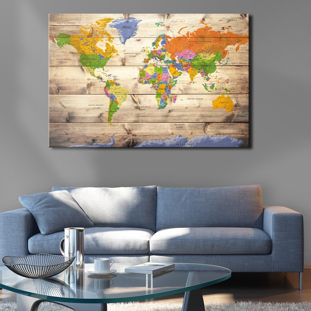 Tavla Arkiio Map on wood Colourful Travels