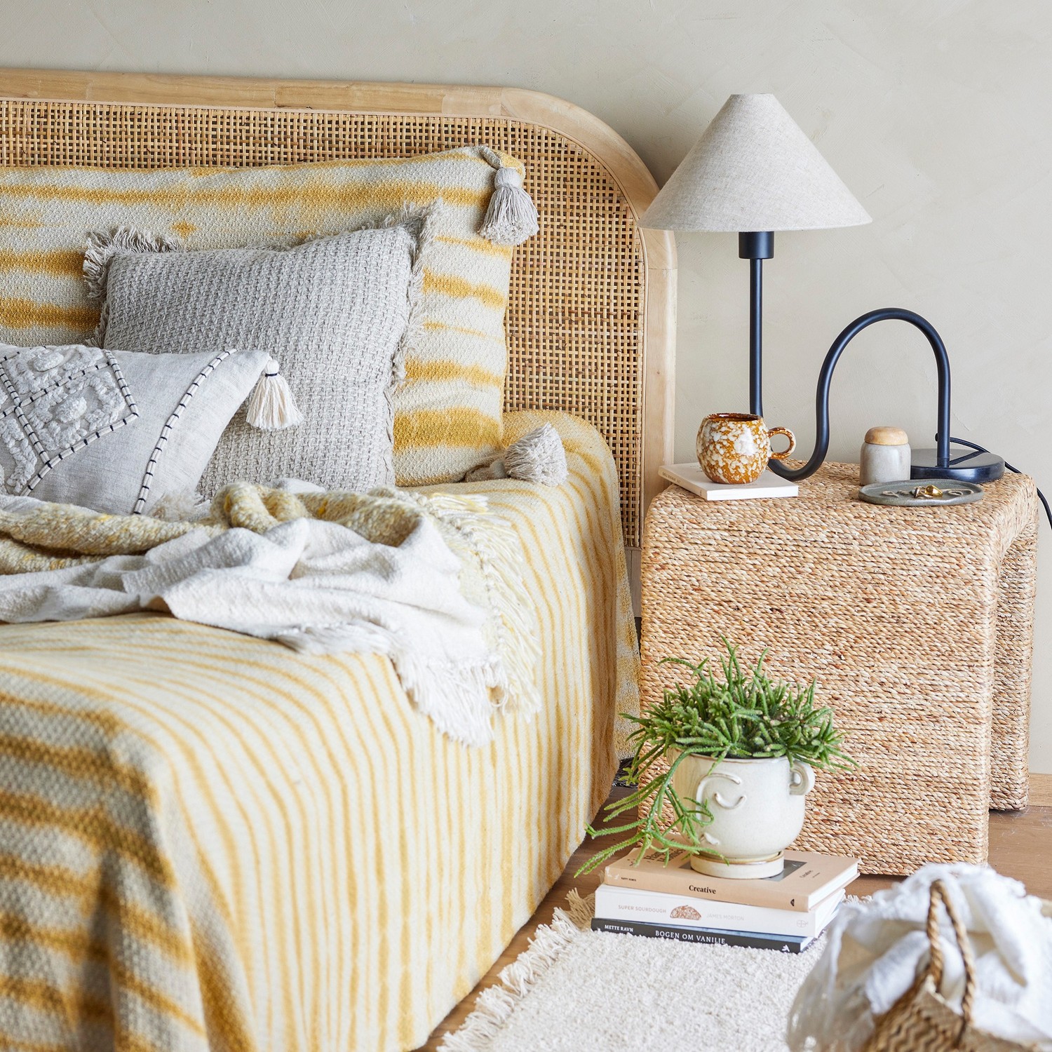 Sänggavel Bloomingville Raley Väggfäst/Golvstående Gavel Ljus Rotting 180cm