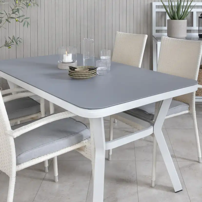 Virya Dining Table - White Alu / Grey Glass - small table+An Vit