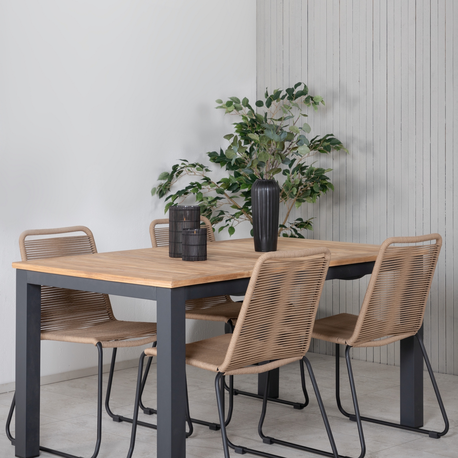 Panama Table 152/210 - Black/Teak+Lindos Stacking Chair - Bl Latte
