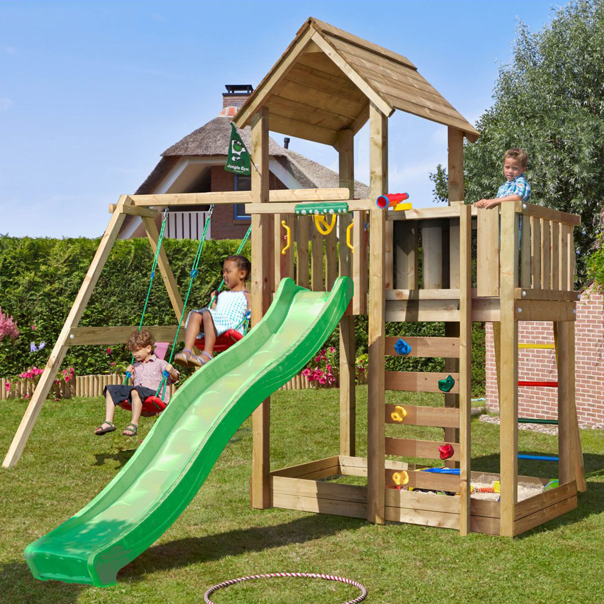 Lektorn Jungle Gym Mansion 2.1 Gungmodul Grön Rutschkana & Sand