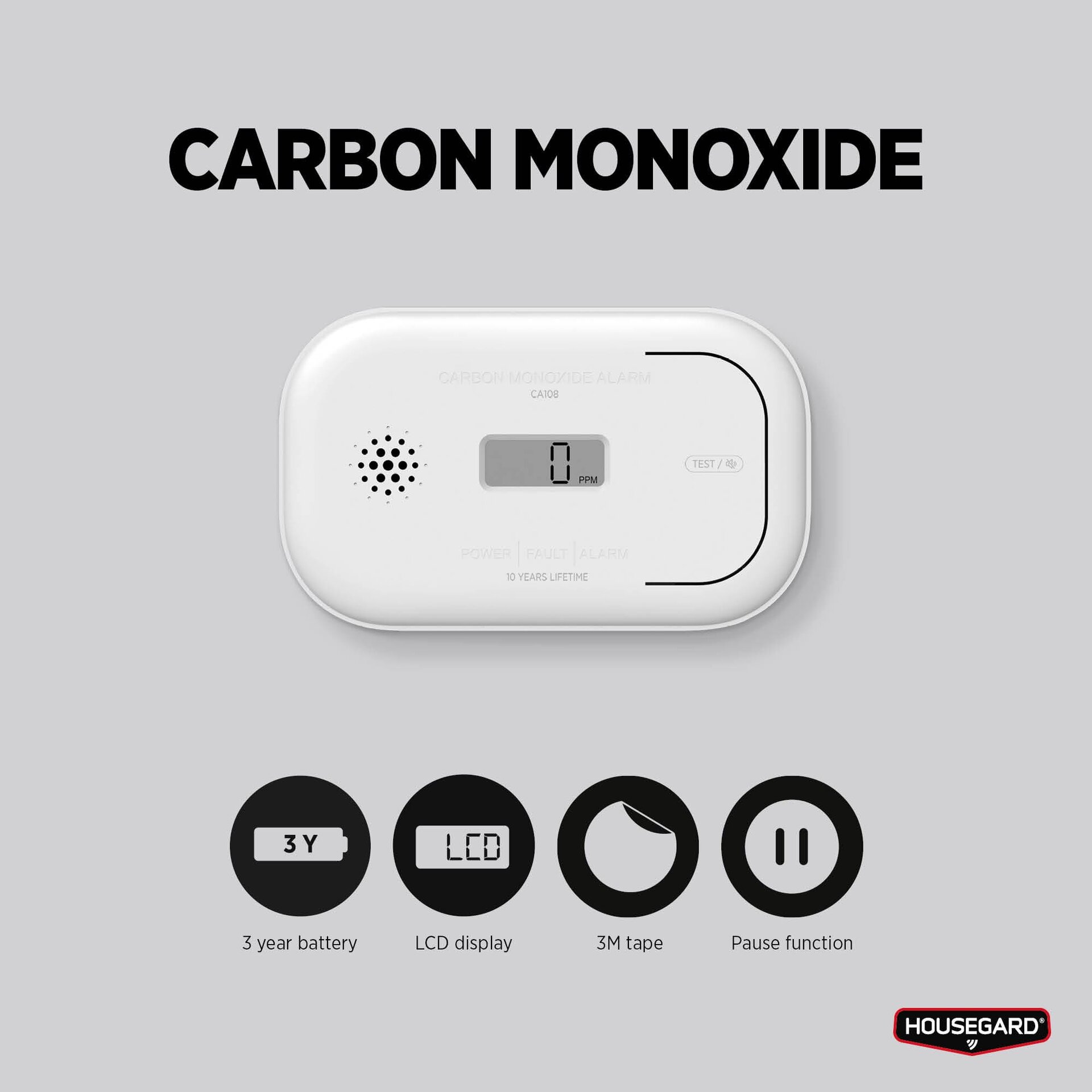 Kolmonoxidlarm Housegard LCD-Display inkl. 3-årsbatteri