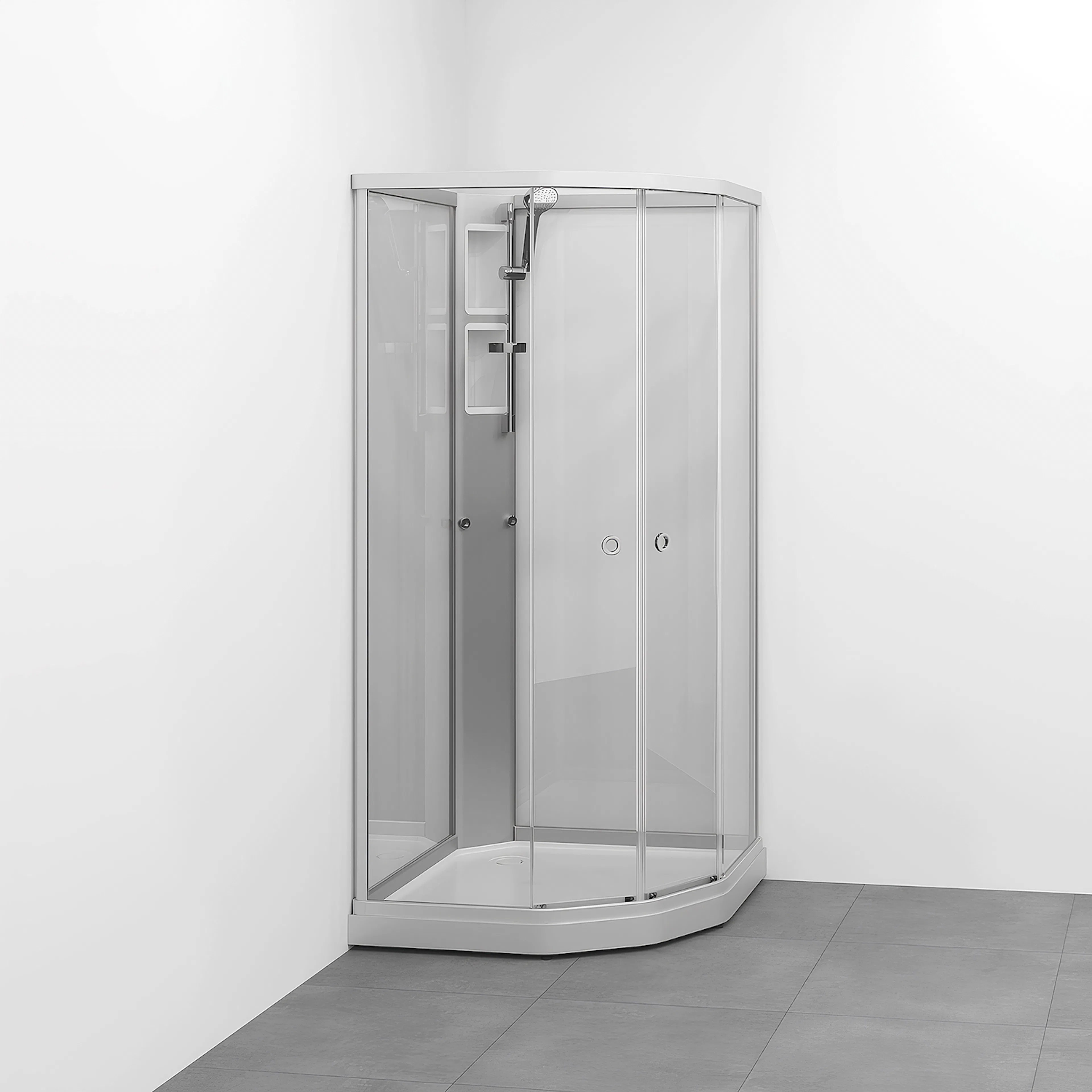 Flow kab Semi UtpBl 8x8 N KL 810x810x1990 mm, Matt aluminium Profil, Klarglas