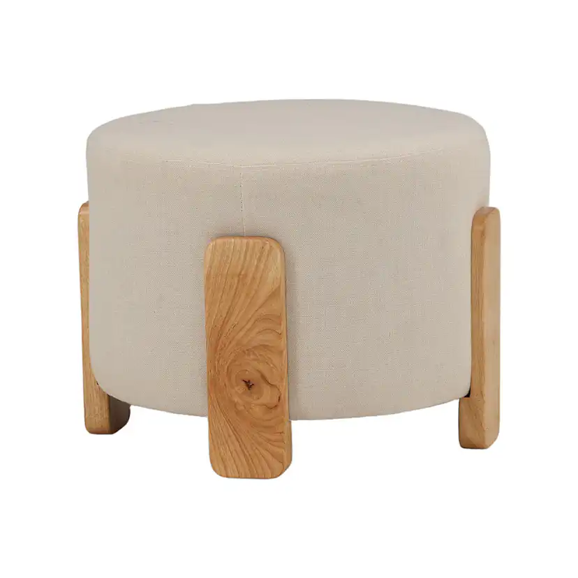 Coffey Ottoman/Pouf - Woodlook / Linen Linen fabric Beige