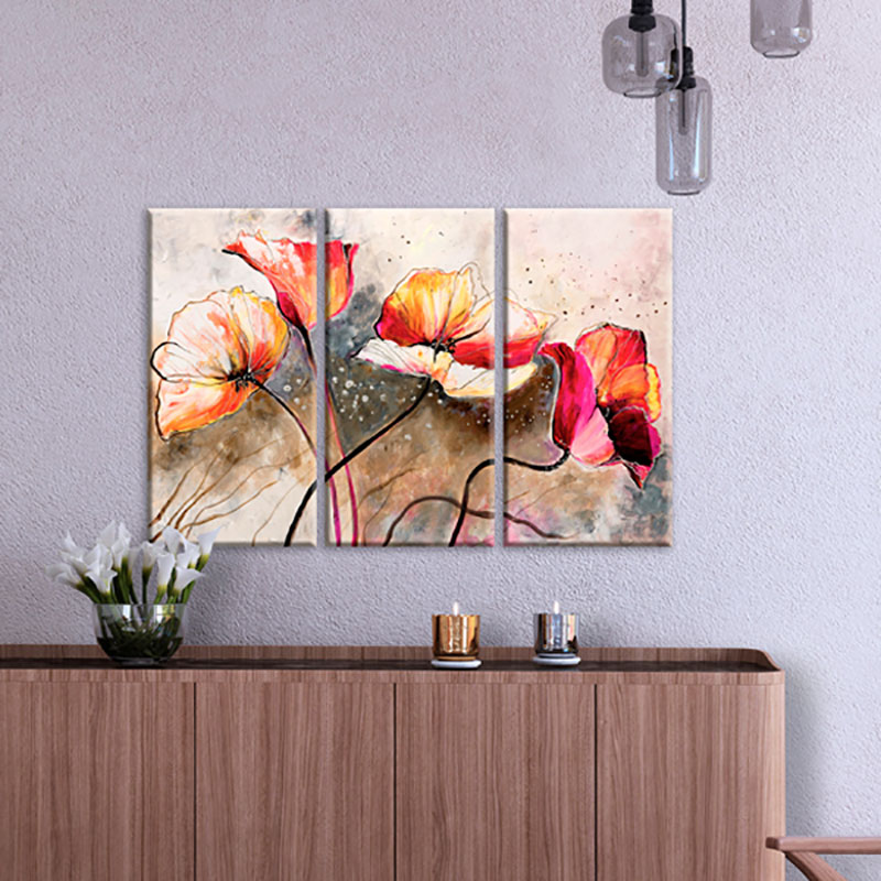 Handmålad Tavla Arkiio Vallmor Piskade Av Vinden 120x80
