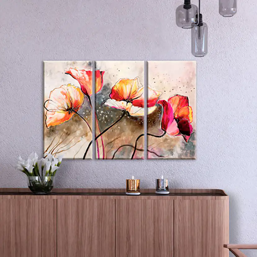Handmålad Tavla Arkiio Vallmor Piskade Av Vinden 120x80