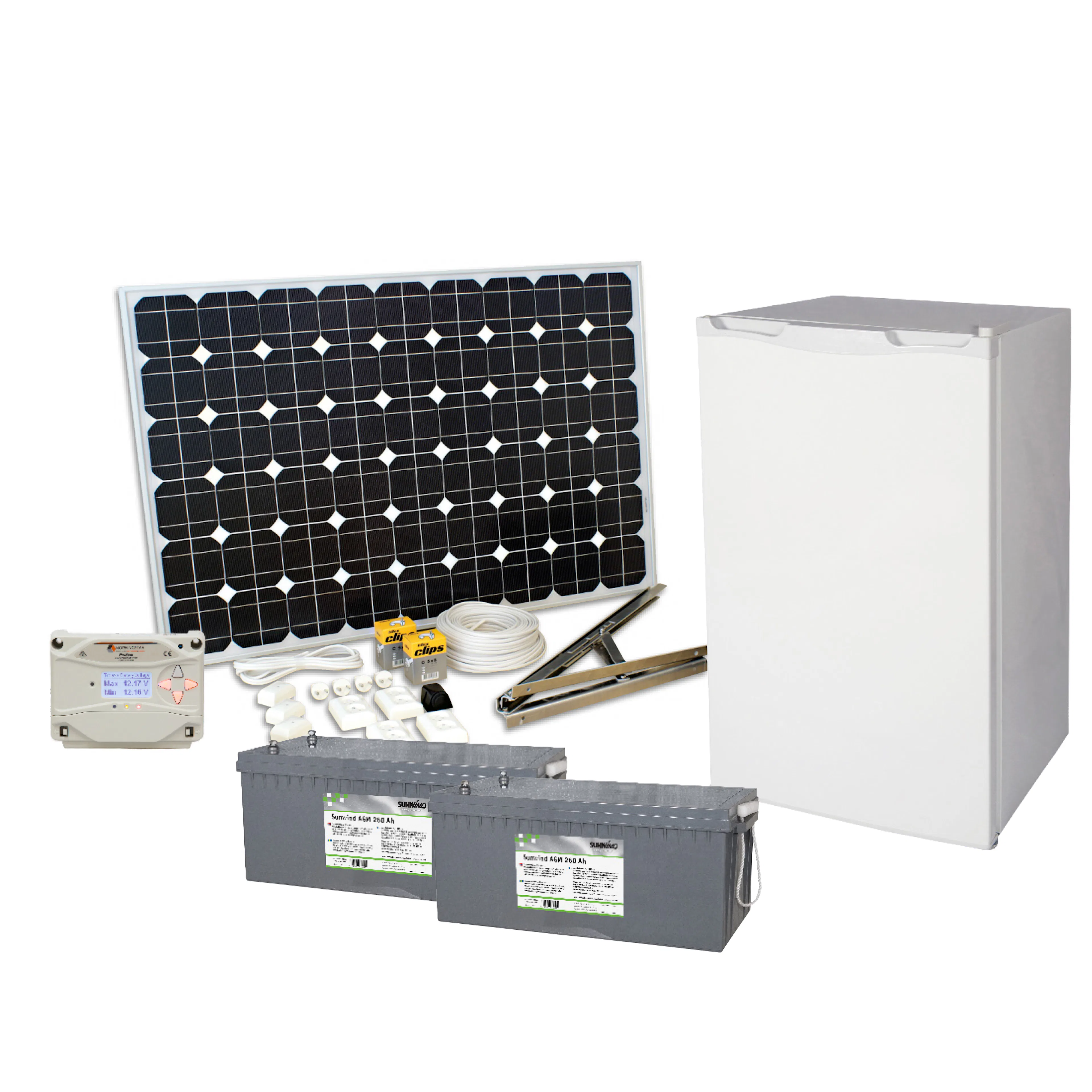 Solcellspaket Sunwind 200W med 12V kylskåp 116l