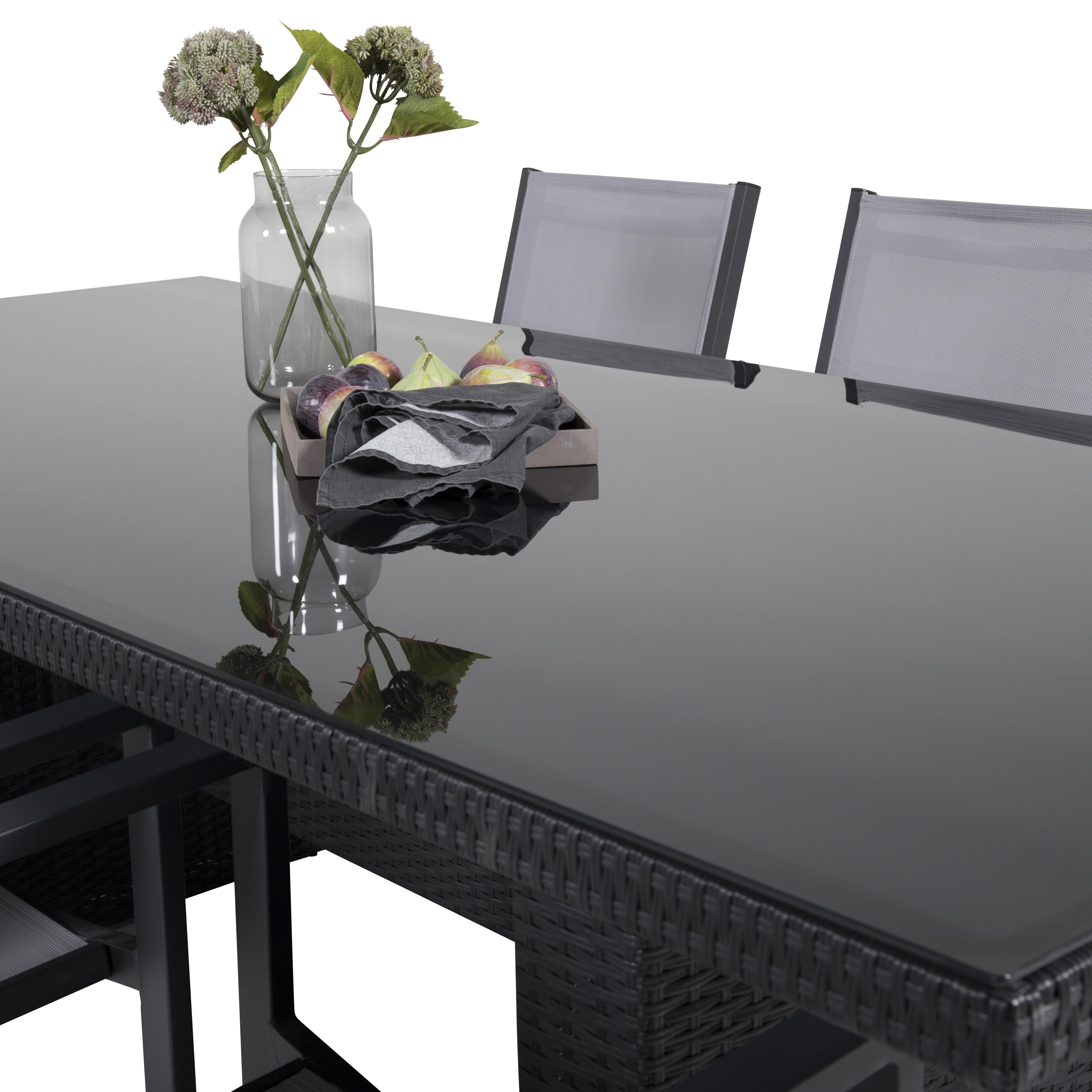 Padova bord 200*100Svart+Copacabana stolSvart Alu/GråTextil6 Svart/Grå