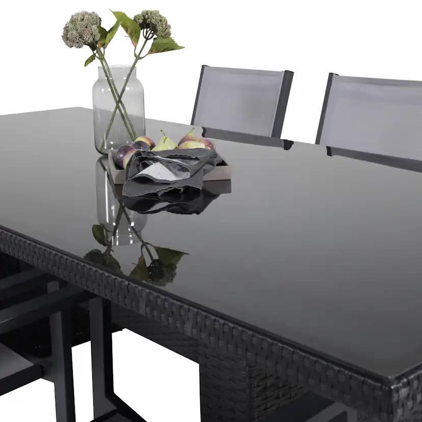 Padova bord 200*100Svart+Copacabana stolSvart Alu/GråTextil6 Svart/Grå