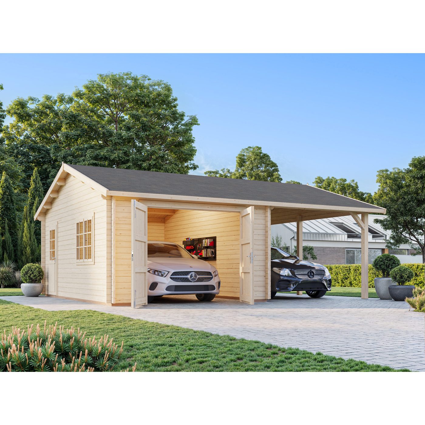 Roger 19,0+16,2 m2 with wooden gate WTDIP Impregnerad transparent