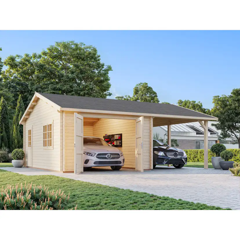 Roger 19,0+16,2 m2 with wooden gate WTDIP Impregnerad transparent