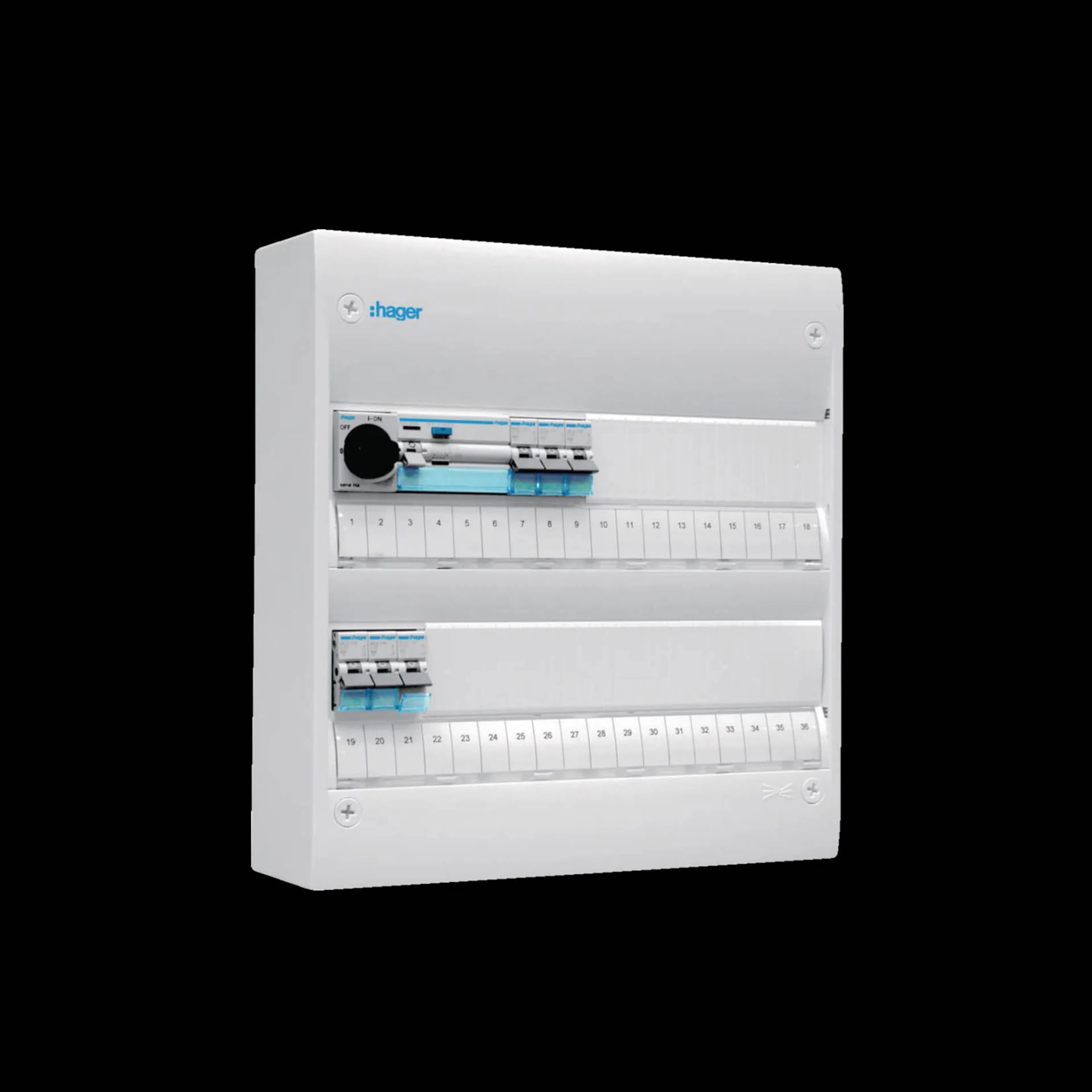 Plastkapsling Hager Gamma Förmonterad Bestyckad med HB, JFB, DVB