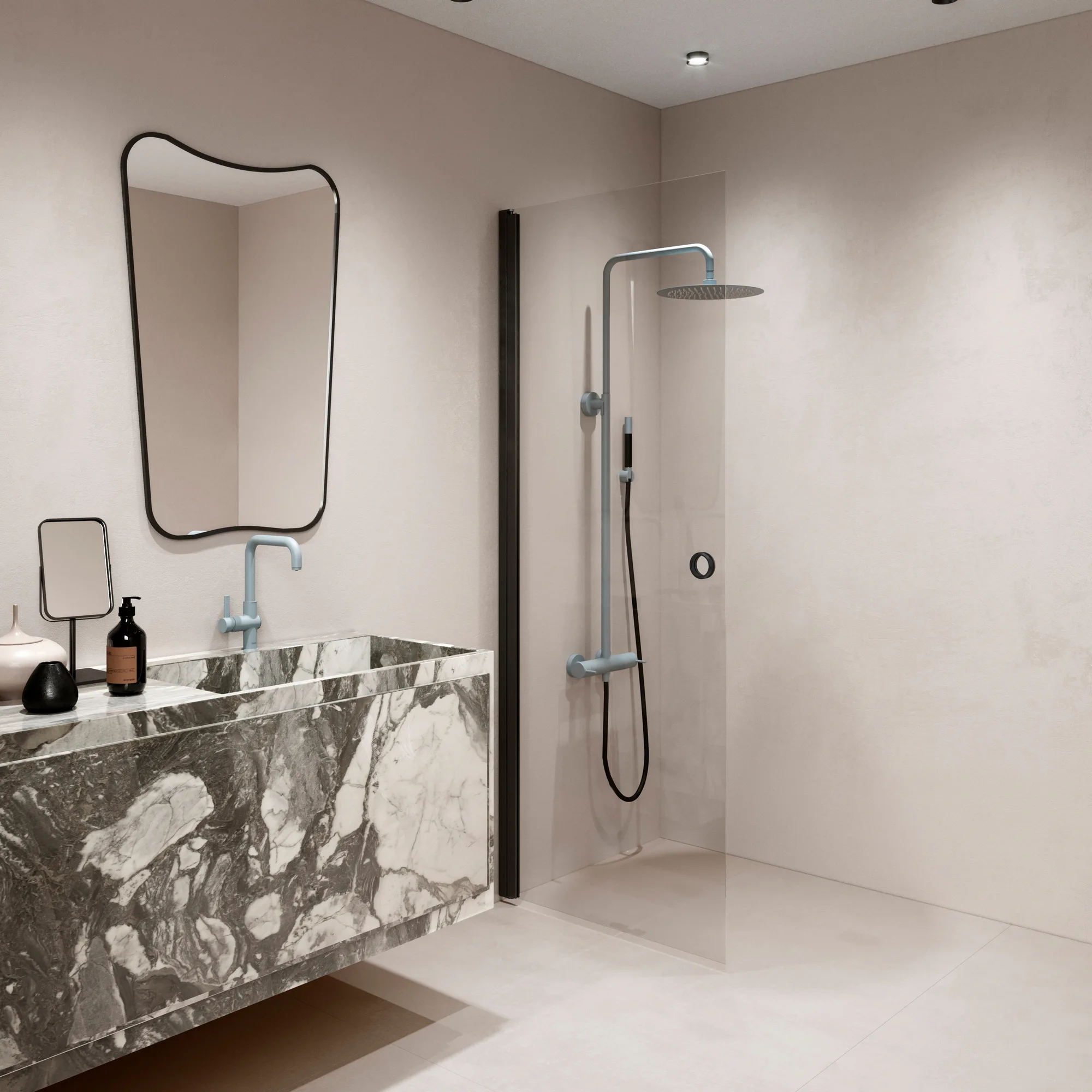 Forma 302 685x2025 mm, Klarglas, Svarta Profiler