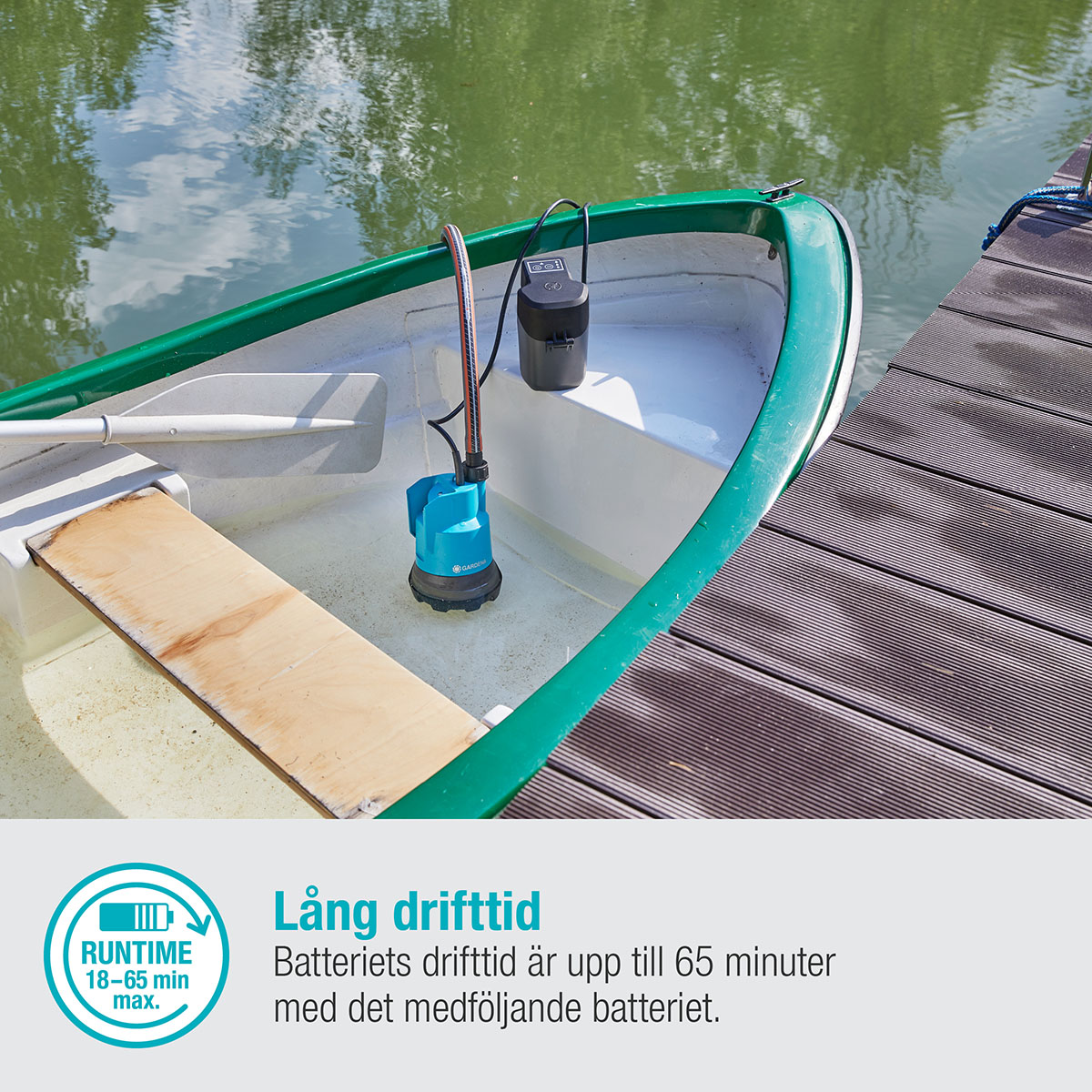Dränkbar pump Gardena för Rent Vatten 2000/2 18V P4A Set (2,5Ah batteri + standardladdare)