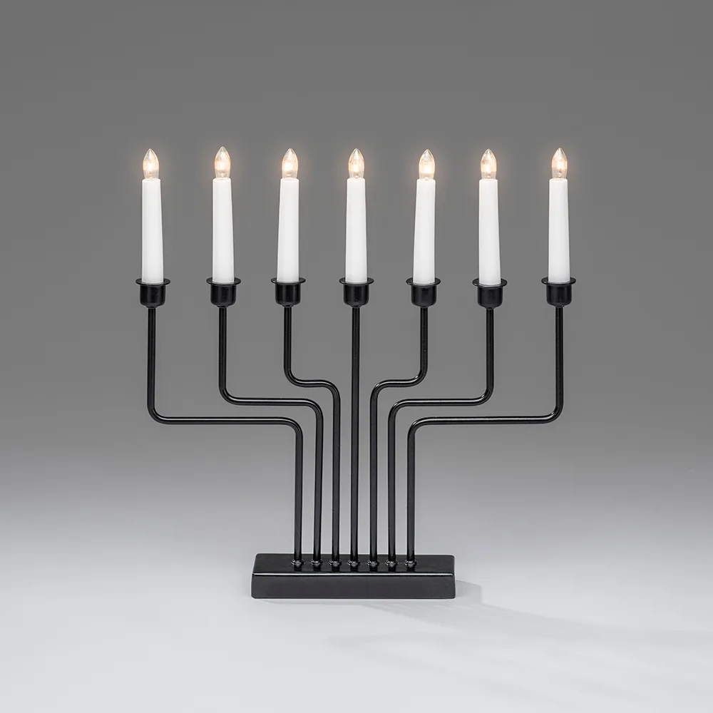 Elljusstake 7 ljus metall svart, svart kabel 24V/IP20 Svart