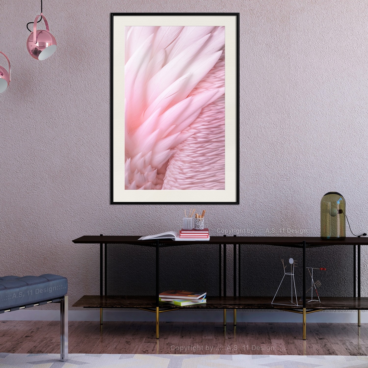 Affisch - Feathers [Poster] 40x60 Svart ram med passepartout, 40x60 cm