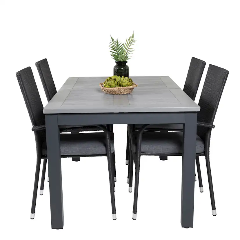 Albany Dining Table 160/240*100 - Svart Alu / Grey Aintwood+ Svart/Grå
