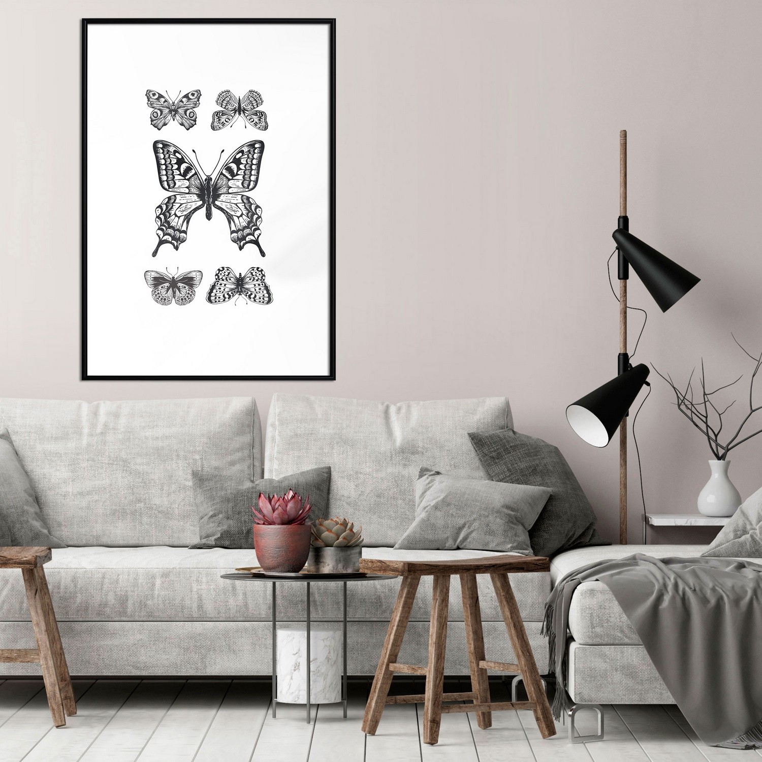 Affisch - Five Butterflies [Poster] 20x30 Svart ram, 20x30 cm