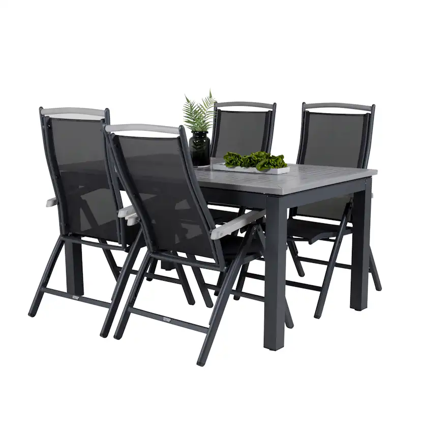 Albany Dining Table 160/240*100 - Svart Alu / Grey Aintwood+ Svart/Grå