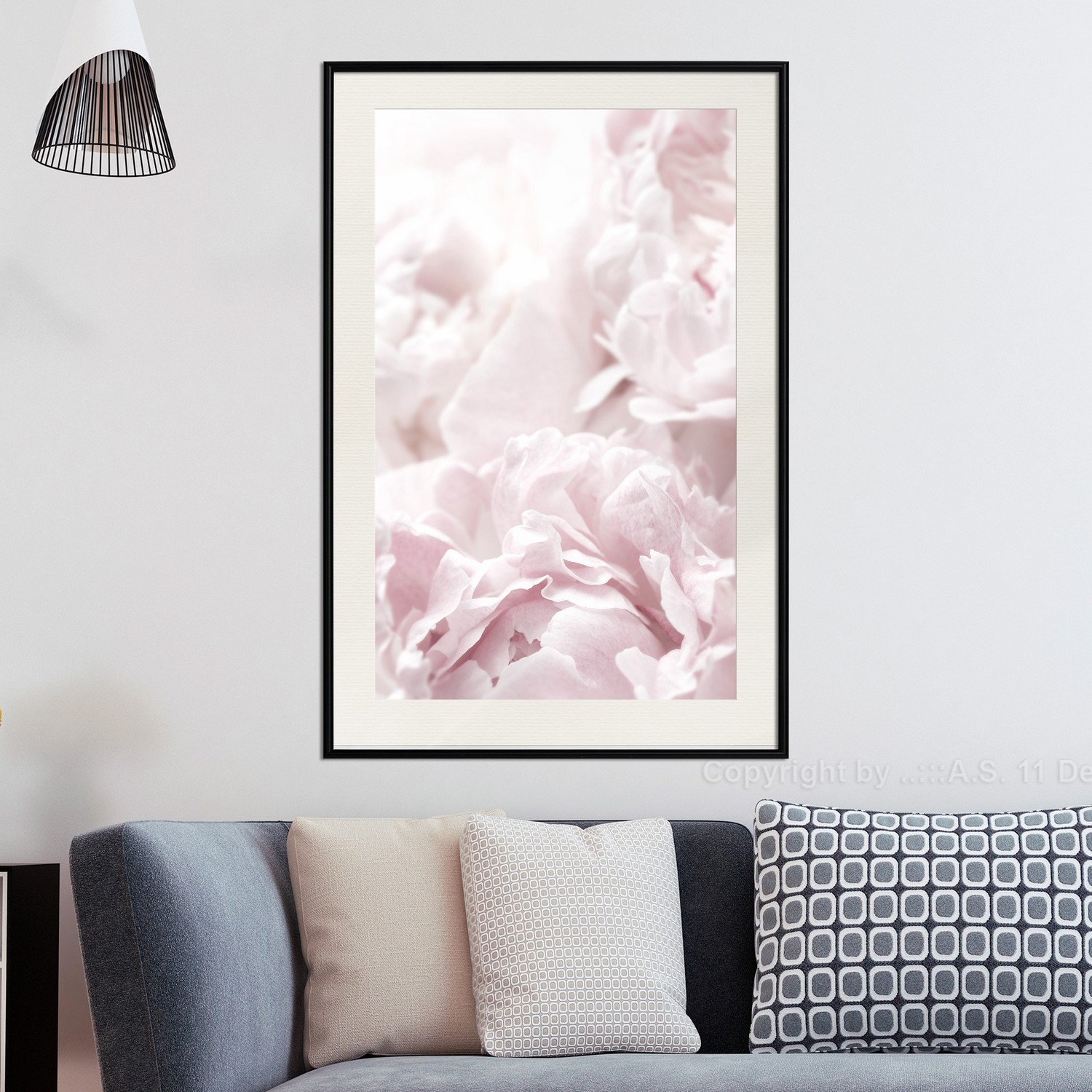 Affisch - Fluffy Peonies [Poster] 30x45 Svart ram med passepartout, 30x45 cm