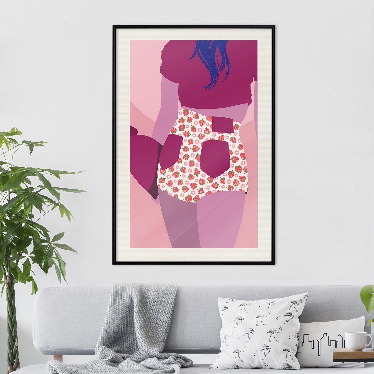 Affisch - Strawberries Shorts [Poster] 40x60 Svart ram med passepartout, 40x60 cm