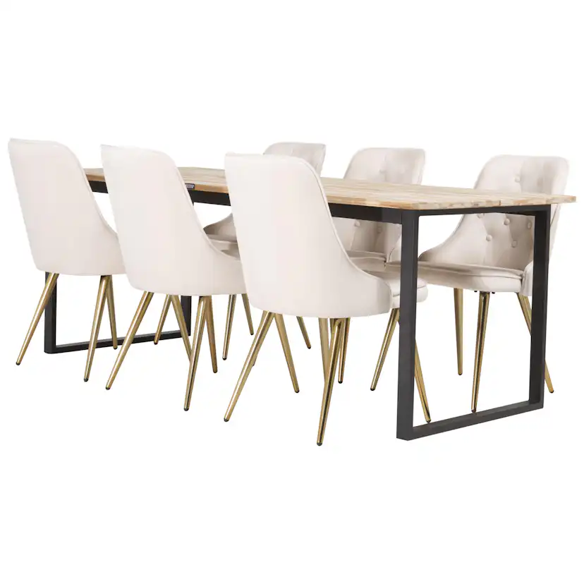 Matgrupp Venture Home Cirebon med 6 Velvet Deluxe Stolar