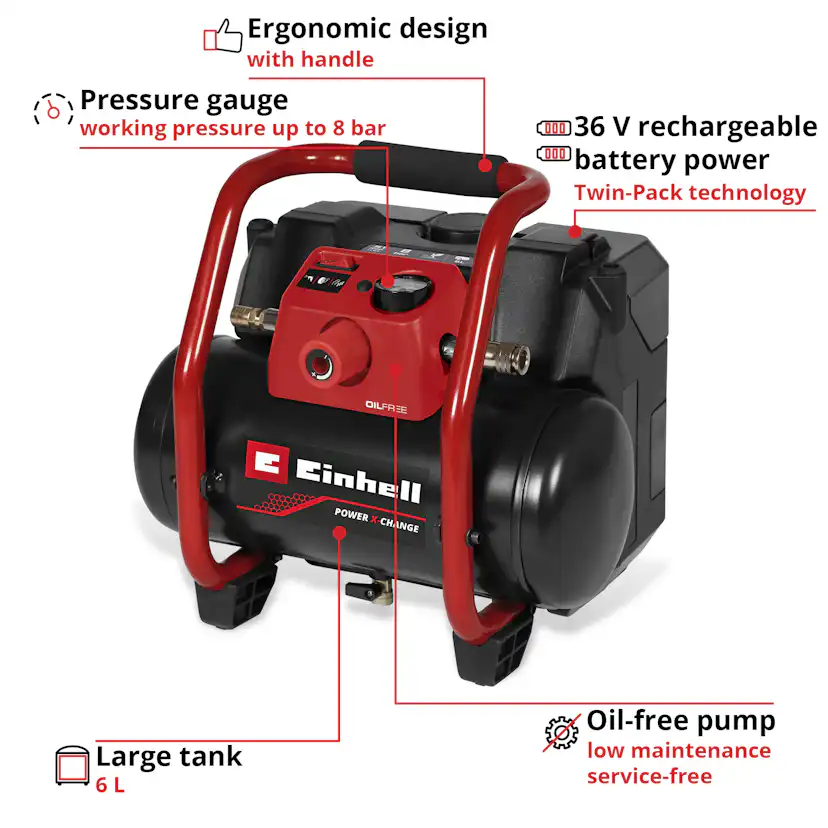 Kompressor Einhell TE-AC 36/150 Li OF-Solo Sladdlös utan Batteri