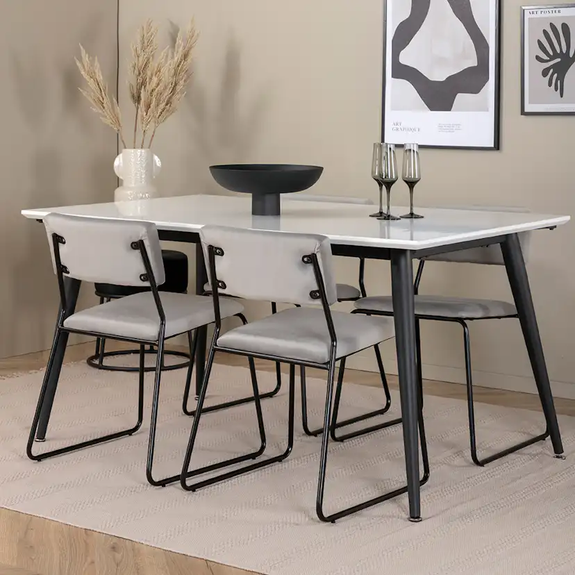 Jimmy Dining Table - Black / White HPL+Kenth Chair - Black Grå/Vit/Svart