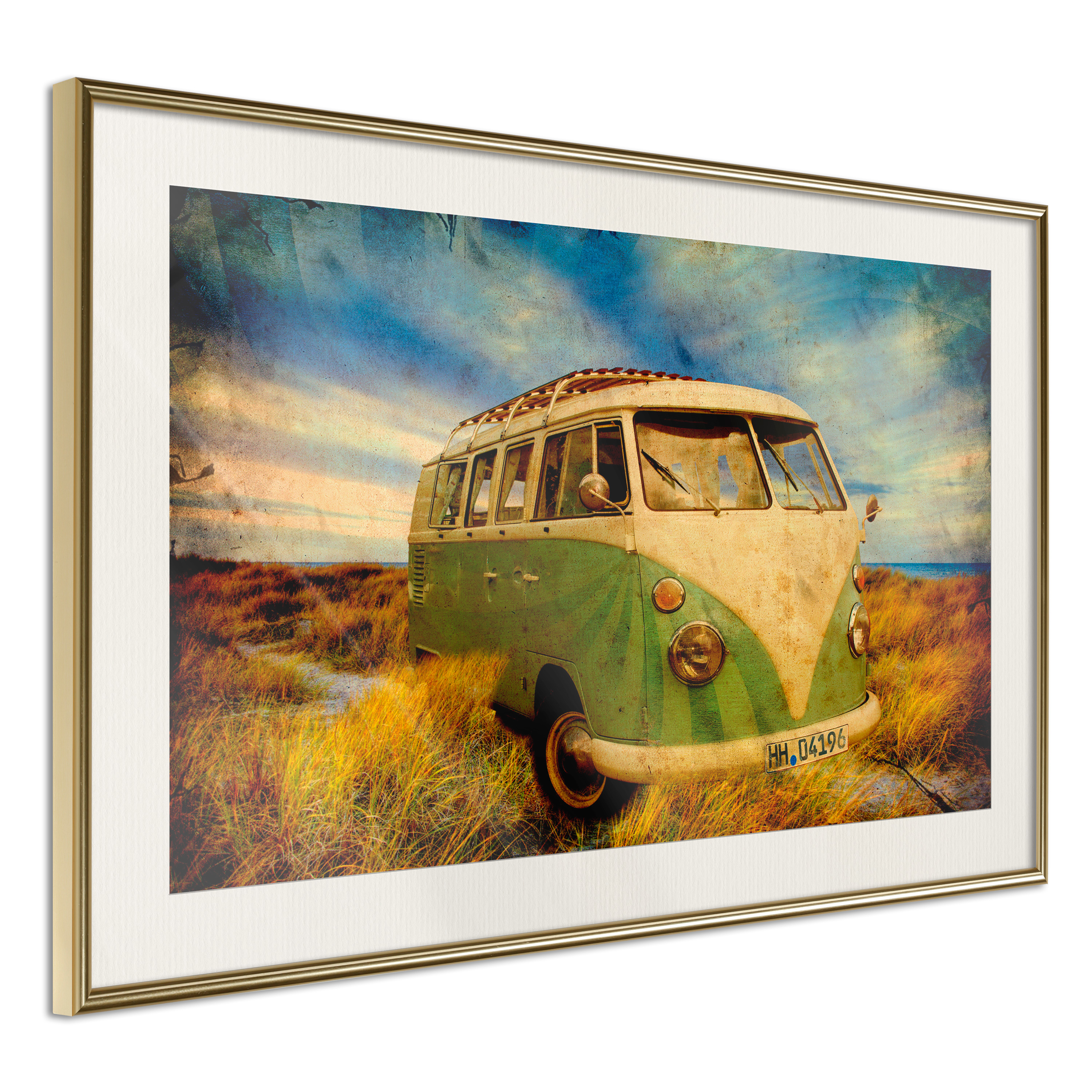 Affisch - Retro Bus [Poster] 45x30 Guld ram med passepartout, 45x30 cm