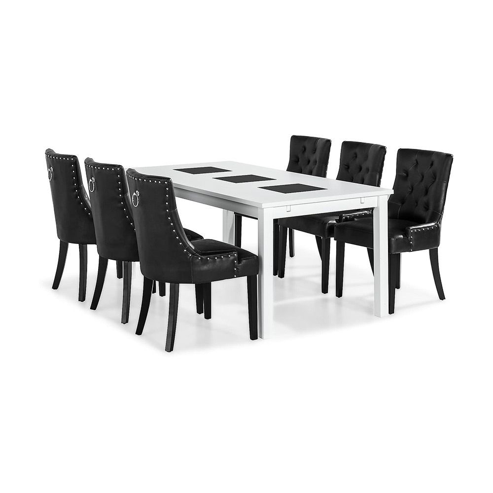 Matgrupp In Living Jasmin 180 cm med 6 Tuva Fåtölj Vit/Svart
