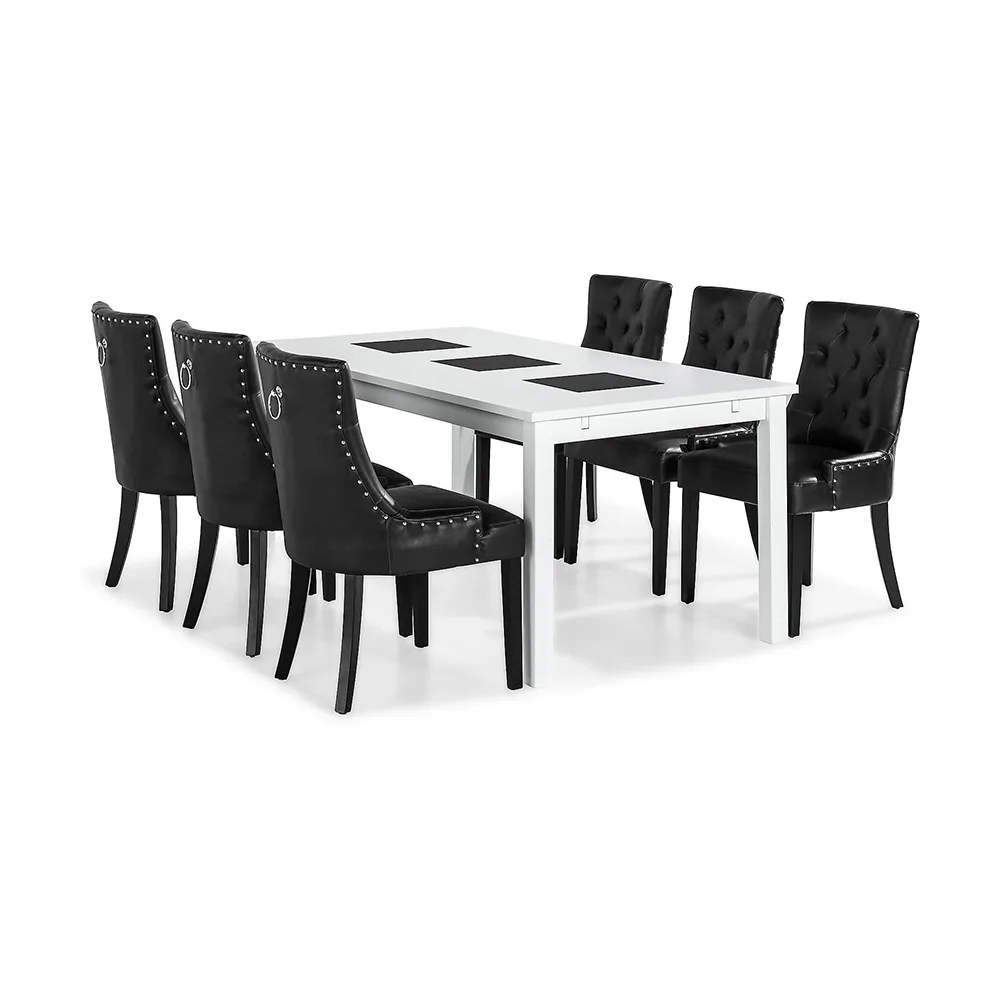 Matgrupp In Living Jasmin 180 cm med 6 Tuva Fåtölj Vit/Svart
