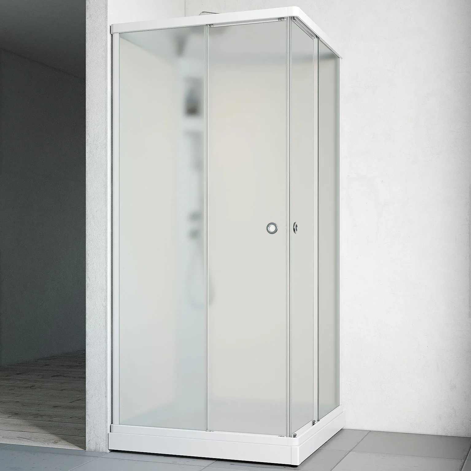 Duschkabin Macro Design Flow Rak med Infälld Blandare, 910x910 mm, Vit Profil, Ice/Vit bakvägg