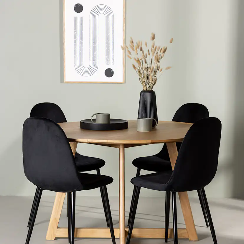 Matgrupp Venture Home Yakidon Ø120 cm med 4 st Polar stolar Natur/Svart