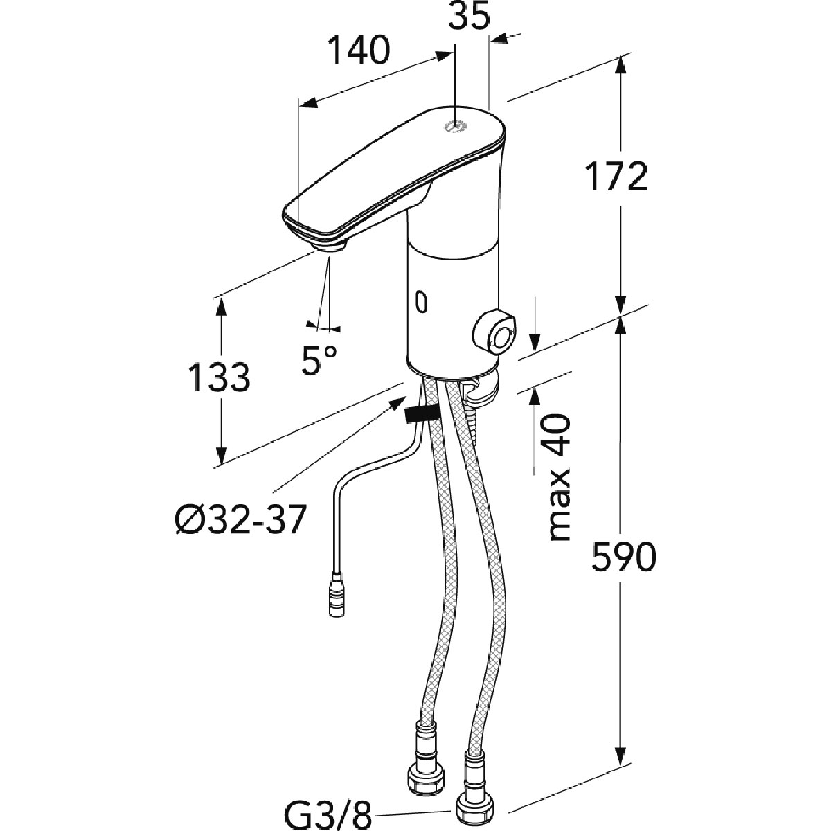 TVÄTTSTÄLLSBLANDARE SENSOR SENSORIC 1.0, KROM, 240MM HÖG Färg: Krom