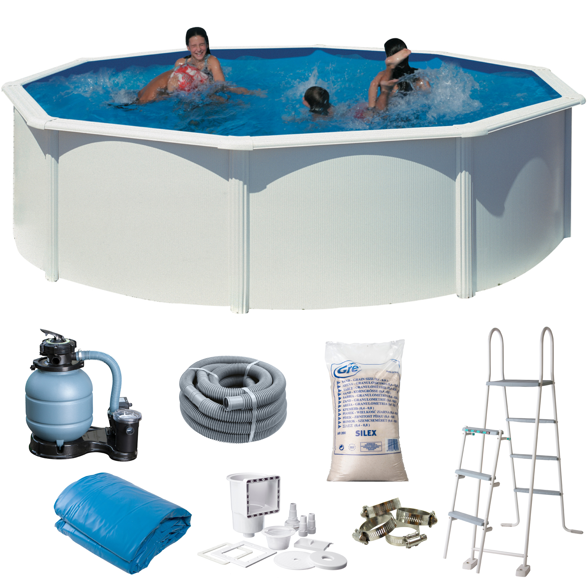 Basic Pool Rund Ø460 x 120 cm, Vit Ø460 cm, Djup: 120 cm, Färg:  Vit