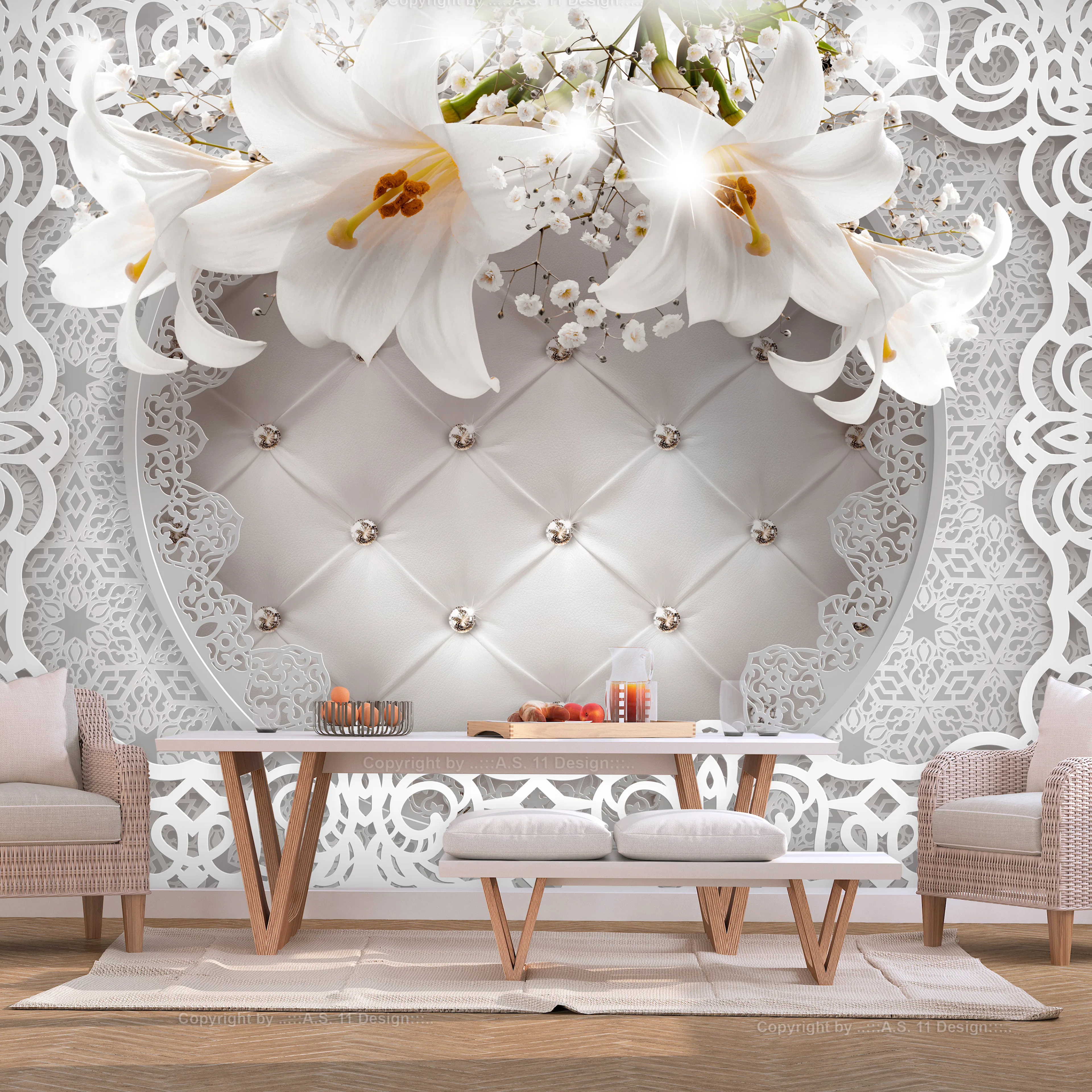 Fototapet Arkiio Lilies And Quilted Background