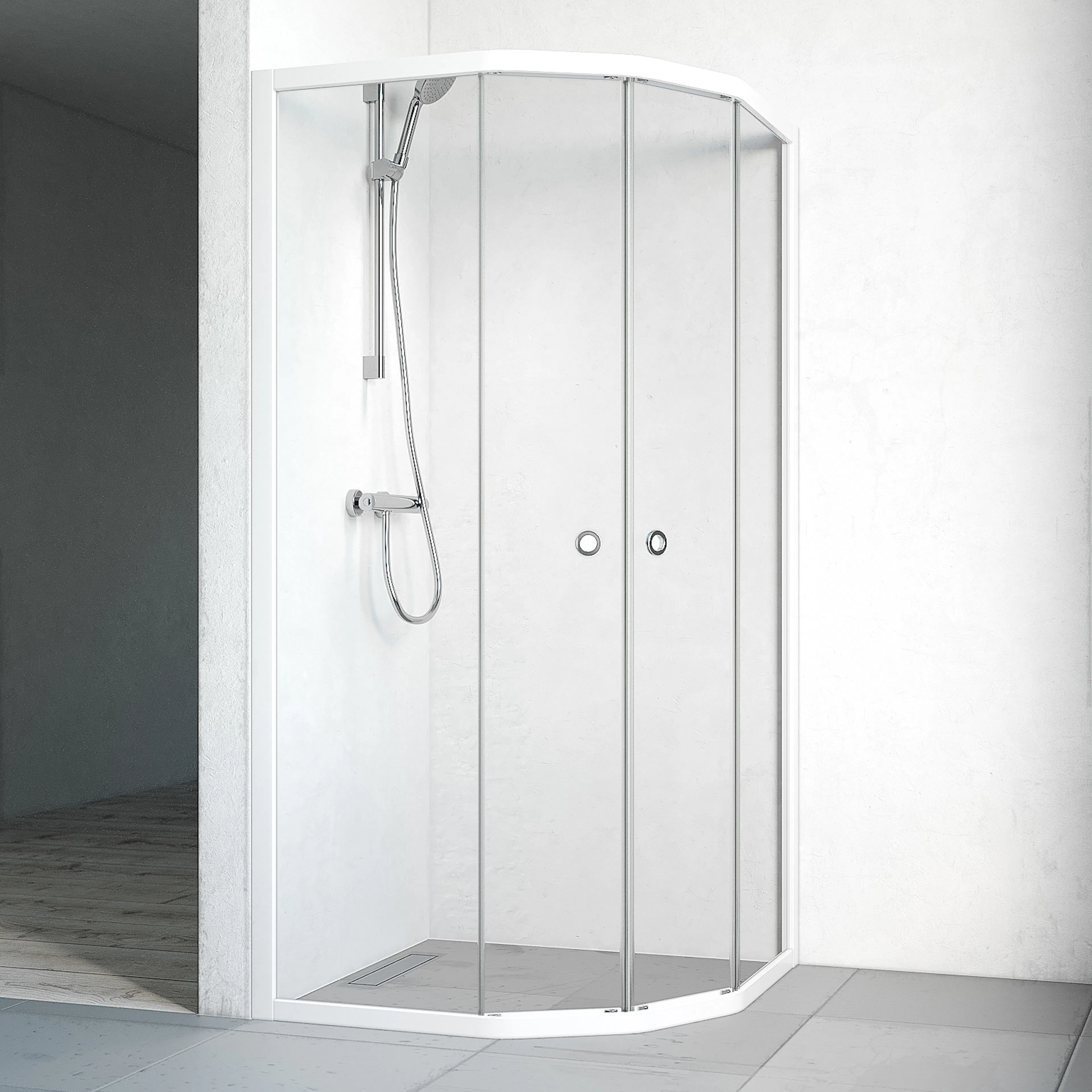 Flow Hörn Semi 81x81 Vi KL 810x810 mm, Vit, Klarglas
