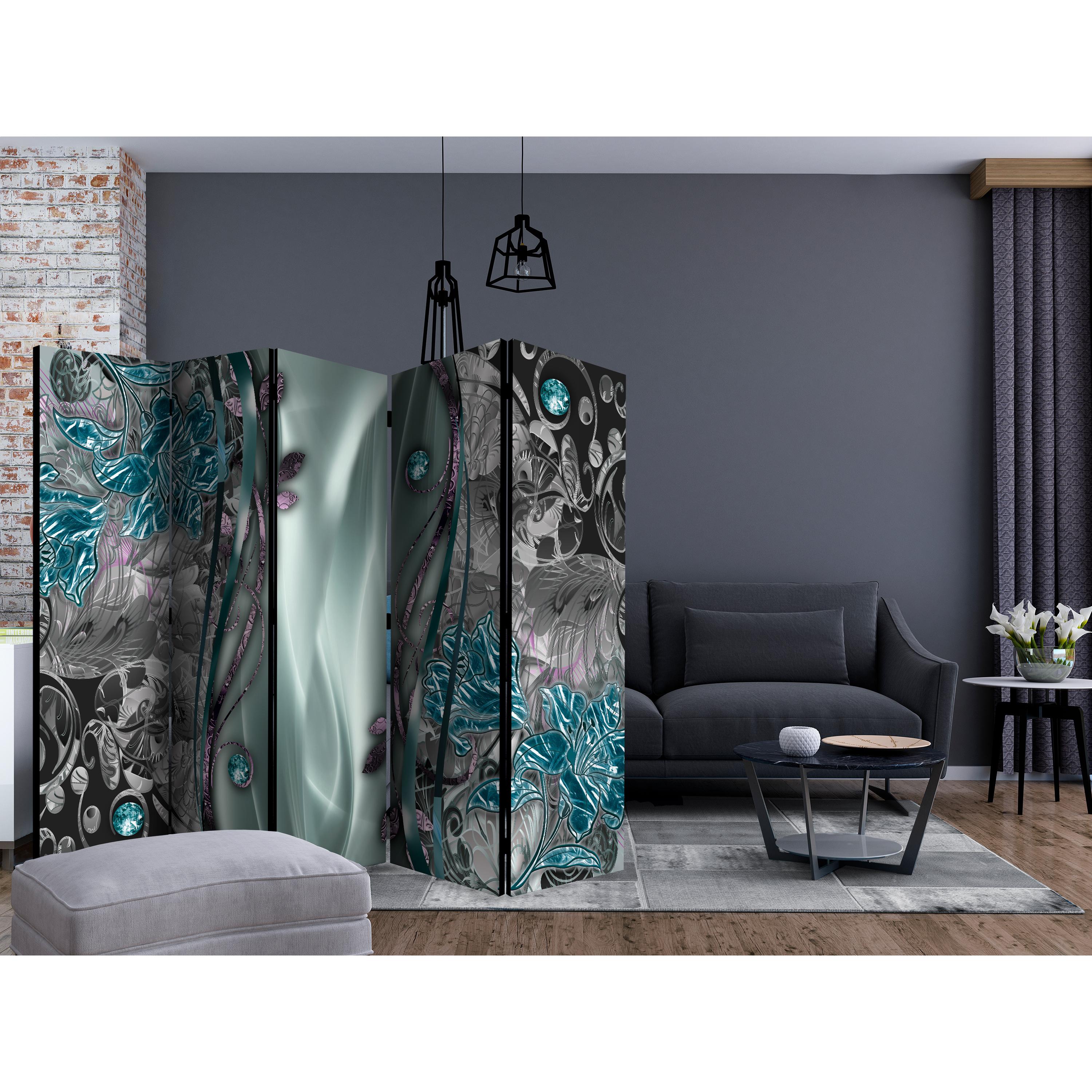 Rumsavdelare Arkiio Floral Curtain Turquoise II 225x172 cm