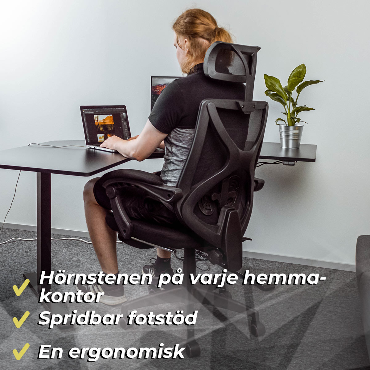 Kontorsstol Lykke Office Pro Stol med Andningsväv & Utdragbart Fotstöd