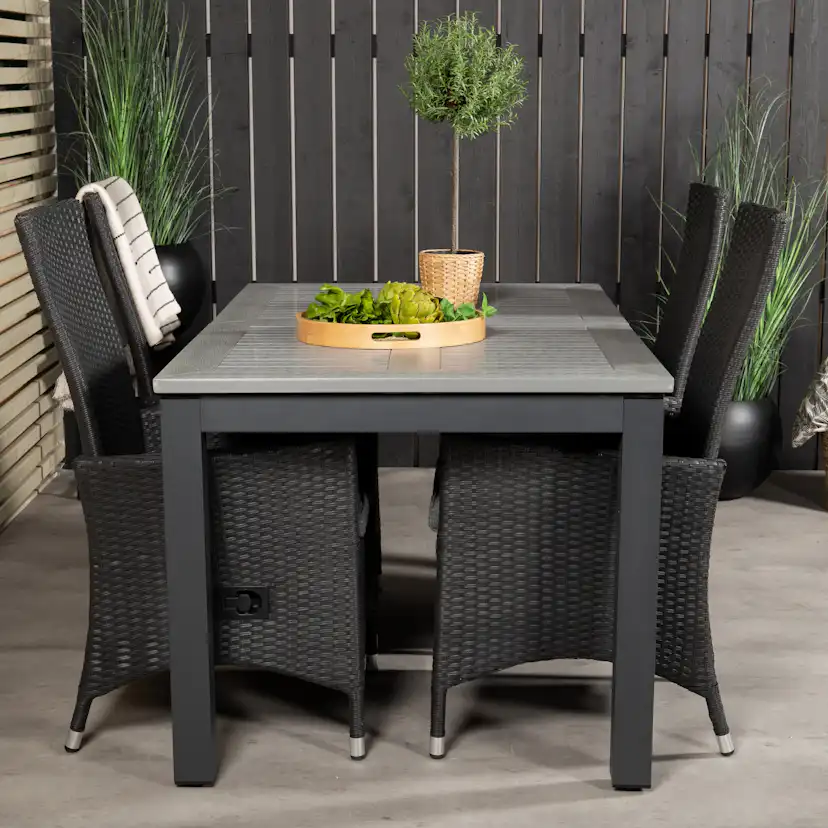 Albany Dining Table 160/240*100 - Svart Alu / Grey Aintwood+ Svart/Grå